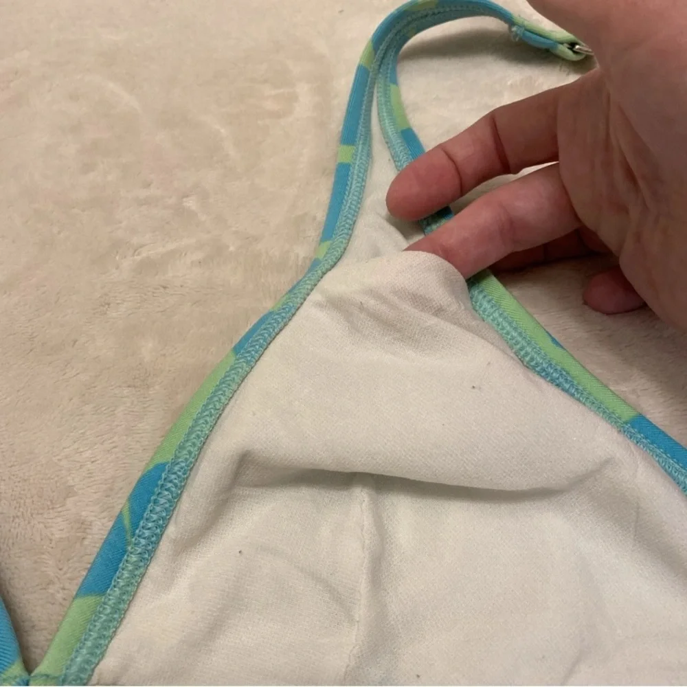 Anne Klein Light Blue and Green Floral Bikini Top